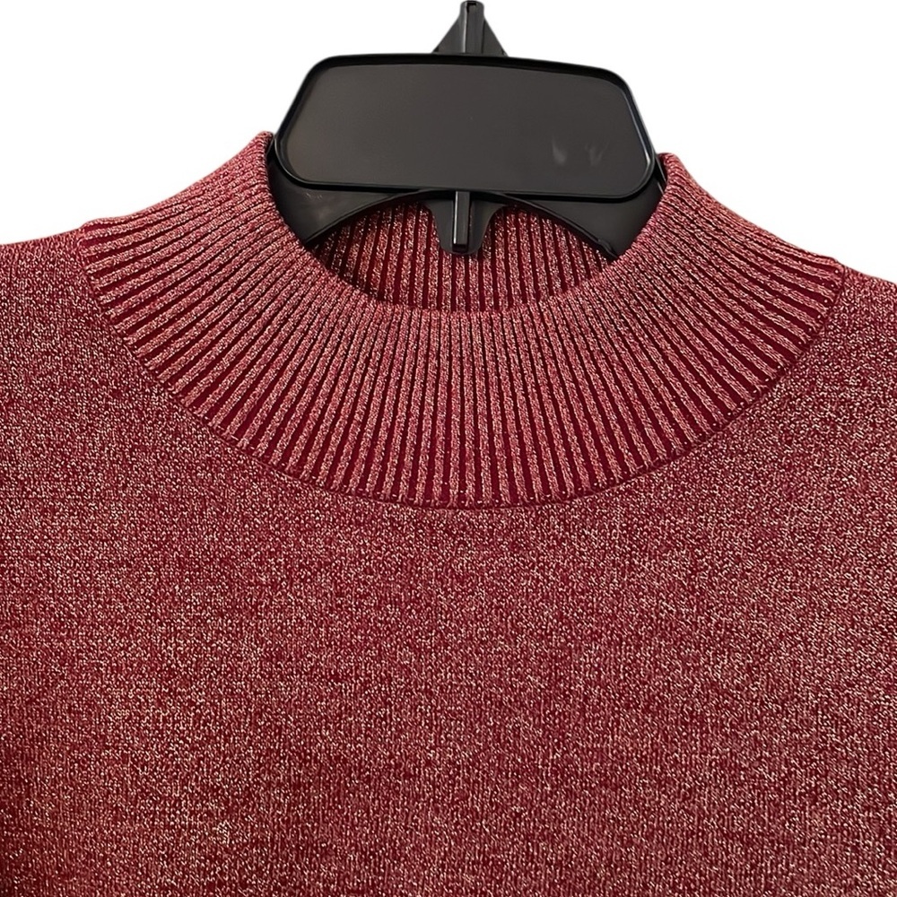 LULUS | Women’s Red/Gold Metallic Shimmer Threading Mock Neck‎ Sweater Size M - Picture 3 of 6
